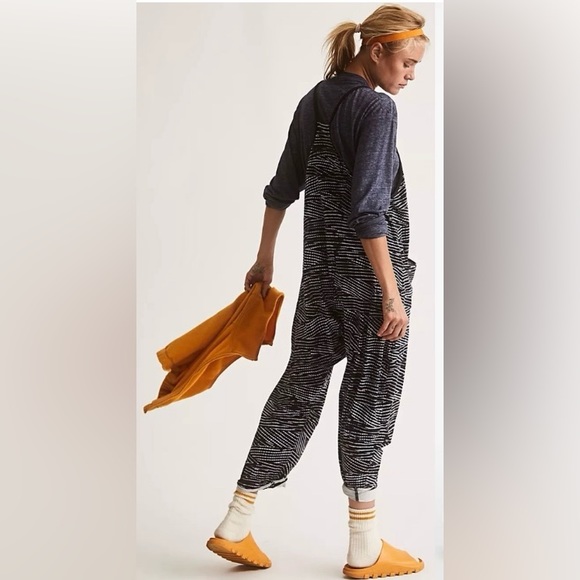 RARE FREE PEOPLE Movement Hot Shot Printed Onesie Black Stripes Combo - Picture 2 of 4